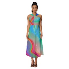 Fluid Art - Contemporary And Flowy Sleeveless Cross Front Cocktail Midi Chiffon Dress