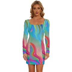 Fluid Art - Contemporary And Flowy Long Sleeve Square Neck Bodycon Velvet Dress by GardenOfOphir