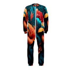 Ai Generated Tropical Flowers Floral Floral Pattern Onepiece Jumpsuit (kids)