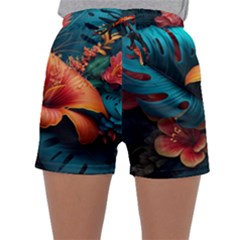 Ai Generated Tropical Flowers Floral Floral Pattern Sleepwear Shorts by Pakemis