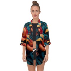 Ai Generated Tropical Flowers Floral Floral Pattern Open Front Chiffon Kimono by Pakemis