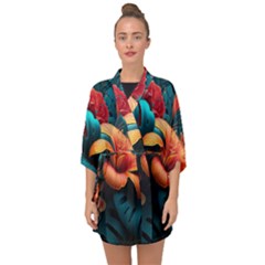 Ai Generated Tropical Flowers Floral Floral Pattern Half Sleeve Chiffon Kimono by Pakemis