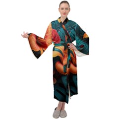 Ai Generated Tropical Flowers Floral Floral Pattern Maxi Velvet Kimono by Pakemis