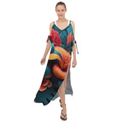 Ai Generated Tropical Flowers Floral Floral Pattern Maxi Chiffon Cover Up Dress by Pakemis