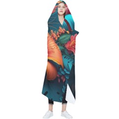 Ai Generated Tropical Flowers Floral Floral Pattern Wearable Blanket by Pakemis