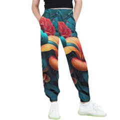 Ai Generated Tropical Flowers Floral Floral Pattern Kids  Elastic Waist Pants by Pakemis