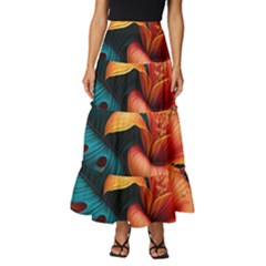 Ai Generated Tropical Flowers Floral Floral Pattern Tiered Ruffle Maxi Skirt by Pakemis