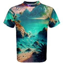 Tropical Paradise Beach Ocean Shore Sea Fantasy Men s Cotton Tee by Pakemis