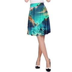 Tropical Paradise Beach Ocean Shore Sea Fantasy A-line Skirt by Pakemis