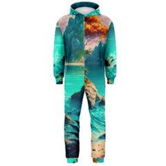 Tropical Paradise Beach Ocean Shore Sea Fantasy Hooded Jumpsuit (men) by Pakemis