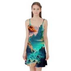 Tropical Paradise Beach Ocean Shore Sea Fantasy Satin Night Slip by Pakemis