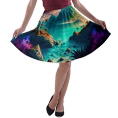 Tropical Paradise Beach Ocean Shore Sea Fantasy A-line Skater Skirt by Pakemis