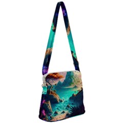 Tropical Paradise Beach Ocean Shore Sea Fantasy Zipper Messenger Bag by Pakemis