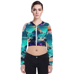 Tropical Paradise Beach Ocean Shore Sea Fantasy Long Sleeve Zip Up Bomber Jacket by Pakemis