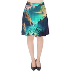 Tropical Paradise Beach Ocean Shore Sea Fantasy Velvet High Waist Skirt by Pakemis