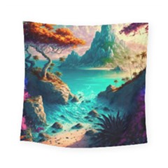 Tropical Paradise Beach Ocean Shore Sea Fantasy Square Tapestry (small) by Pakemis