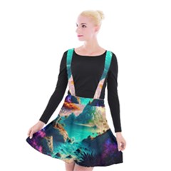 Tropical Paradise Beach Ocean Shore Sea Fantasy Suspender Skater Skirt by Pakemis