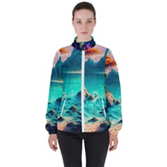 Tropical Paradise Beach Ocean Shore Sea Fantasy Women s High Neck Windbreaker by Pakemis