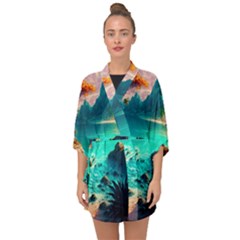 Tropical Paradise Beach Ocean Shore Sea Fantasy Half Sleeve Chiffon Kimono by Pakemis