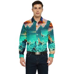 Tropical Paradise Beach Ocean Shore Sea Fantasy Men s Long Sleeve Pocket Shirt  by Pakemis