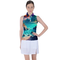 Tropical Paradise Beach Ocean Shore Sea Fantasy Women s Sleeveless Polo Tee by Pakemis