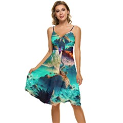 Tropical Paradise Beach Ocean Shore Sea Fantasy Sleeveless Tie Front Chiffon Dress