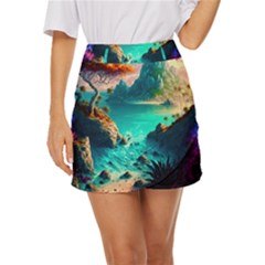 Tropical Paradise Beach Ocean Shore Sea Fantasy Mini Front Wrap Skirt by Pakemis