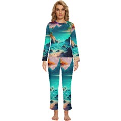 Tropical Paradise Beach Ocean Shore Sea Fantasy Womens  Long Sleeve Lightweight Pajamas Set by Pakemis