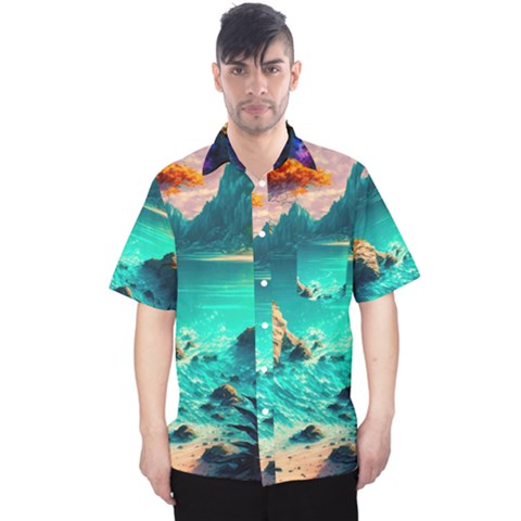 Tropical Paradise Beach Ocean Shore Sea Fantasy Men s Hawaii Shirt by Pakemis