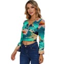 Tropical Paradise Beach Ocean Shore Sea Fantasy Long Sleeve V-Neck Top View2