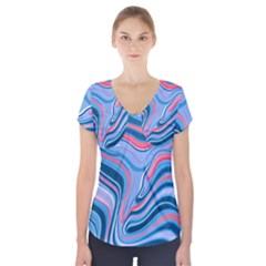 Fluid Art - Abstract And Modern Short Sleeve Front Detail Top by GardenOfOphir