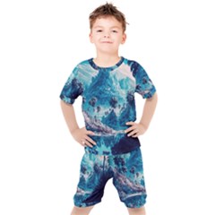 Tropical Winter Fantasy Landscape Paradise Kids  Tee And Shorts Set by Pakemis