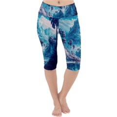 Tropical Winter Fantasy Landscape Paradise Lightweight Velour Cropped Yoga Leggings by Pakemis