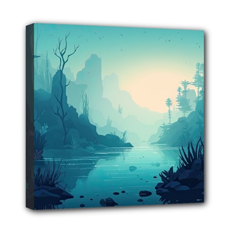 Ai Generated River Forest Woods Outdoors Mini Canvas 8  X 8  (stretched) by Pakemis