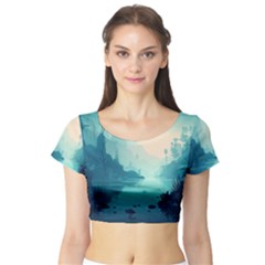 Ai Generated River Forest Woods Outdoors Short Sleeve Crop Top by Pakemis