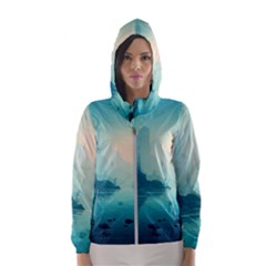 Ai Generated River Forest Woods Outdoors Women s Hooded Windbreaker by Pakemis