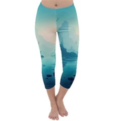 Ai Generated River Forest Woods Outdoors Capri Winter Leggings  by Pakemis