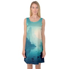 Ai Generated River Forest Woods Outdoors Sleeveless Satin Nightdress by Pakemis