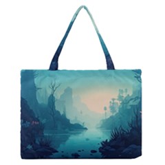 Ai Generated River Forest Woods Outdoors Zipper Medium Tote Bag by Pakemis