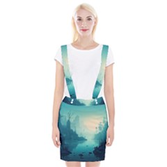 Ai Generated River Forest Woods Outdoors Braces Suspender Skirt by Pakemis