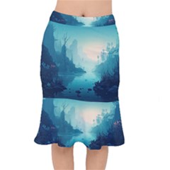 Ai Generated River Forest Woods Outdoors Short Mermaid Skirt by Pakemis