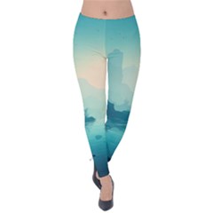 Ai Generated River Forest Woods Outdoors Velvet Leggings by Pakemis