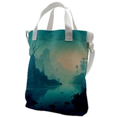 Ai Generated River Forest Woods Outdoors Canvas Messenger Bag by Pakemis