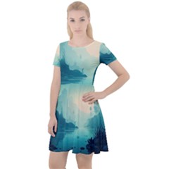 Ai Generated River Forest Woods Outdoors Cap Sleeve Velour Dress  by Pakemis