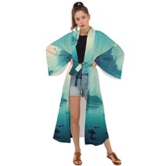 Ai Generated River Forest Woods Outdoors Maxi Kimono by Pakemis