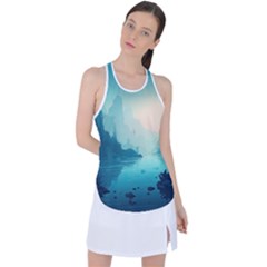 Ai Generated River Forest Woods Outdoors Racer Back Mesh Tank Top by Pakemis