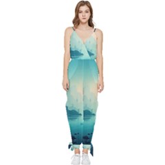 Ai Generated River Forest Woods Outdoors Sleeveless Tie Ankle Chiffon Jumpsuit by Pakemis