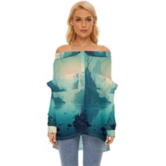 Ai Generated River Forest Woods Outdoors Off Shoulder Chiffon Pocket Shirt by Pakemis