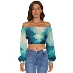 Ai Generated River Forest Woods Outdoors Long Sleeve Crinkled Weave Crop Top