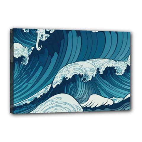 Waves Ocean Sea Pattern Water Tsunami Rough Seas Canvas 18  X 12  (stretched)